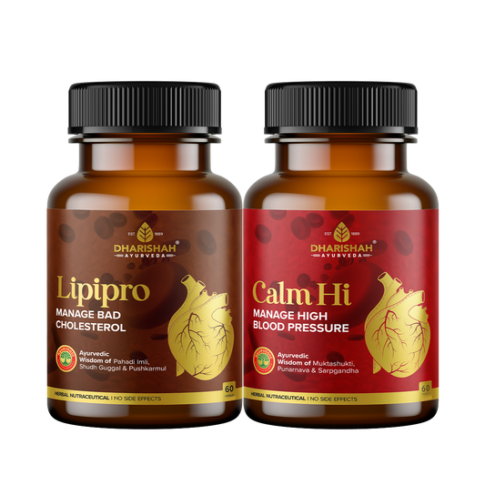 Dharishah Ayurveda Lipipro and Calm Hi herbal supplements – manage bad cholesterol and high blood pressure naturally