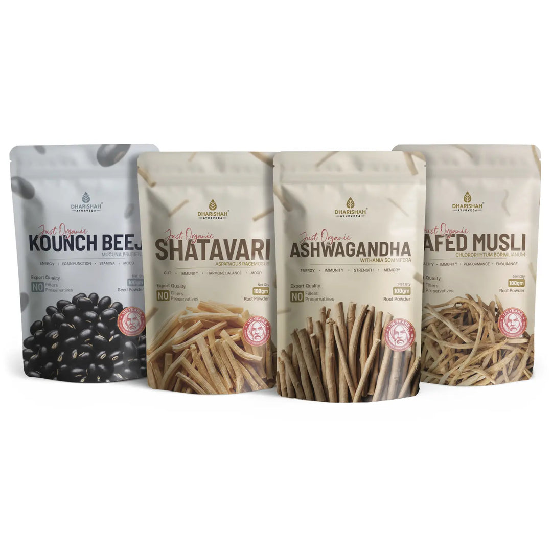 Josh Combo herbal vitality pack — 4 single-herb pouches by Dharishah Ayurveda