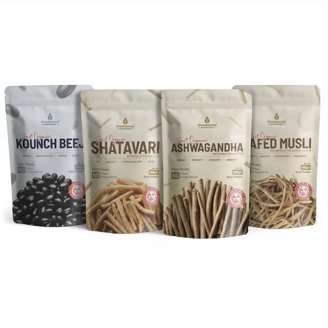 Josh Combo herbal vitality pack — 4 single-herb pouches by Dharishah Ayurveda