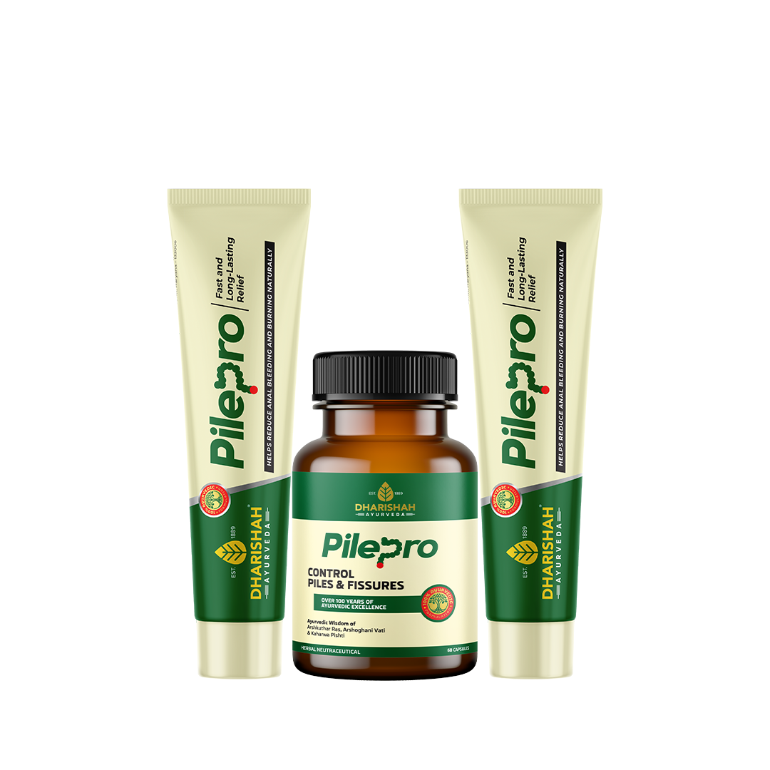 Pilepro herbal treatment kit – natural capsules and ointment for piles relief and fissure management.