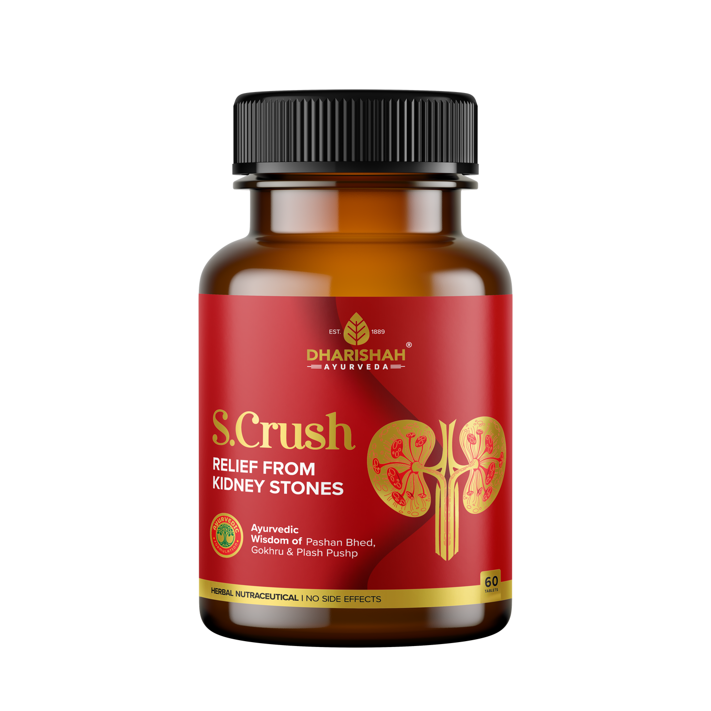 Dharishah Ayurveda S.Crush Tablet supplement for kidney stone relief.
