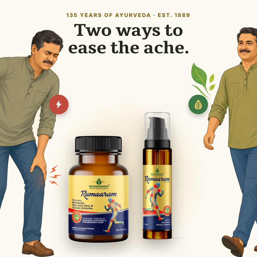 Rumaaram Ayurvedic oil and capsules for joint and muscle pain — 135 years of Ayurveda