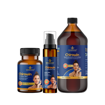 Chirowin Ayurvedic supplements and oil for reducing blemishes and purifying blood – natural skincare by Dharishah Ayurveda.