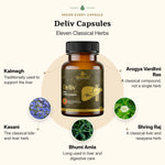 The eleven classical herbs and preparations inside every Deliv capsule, named around the bottle