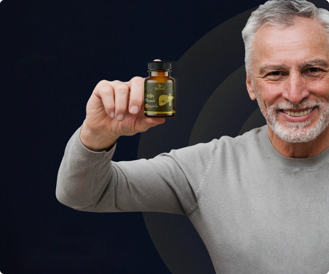 A Dharishah Ayurveda customer holding a bottle of Deliv Capsules