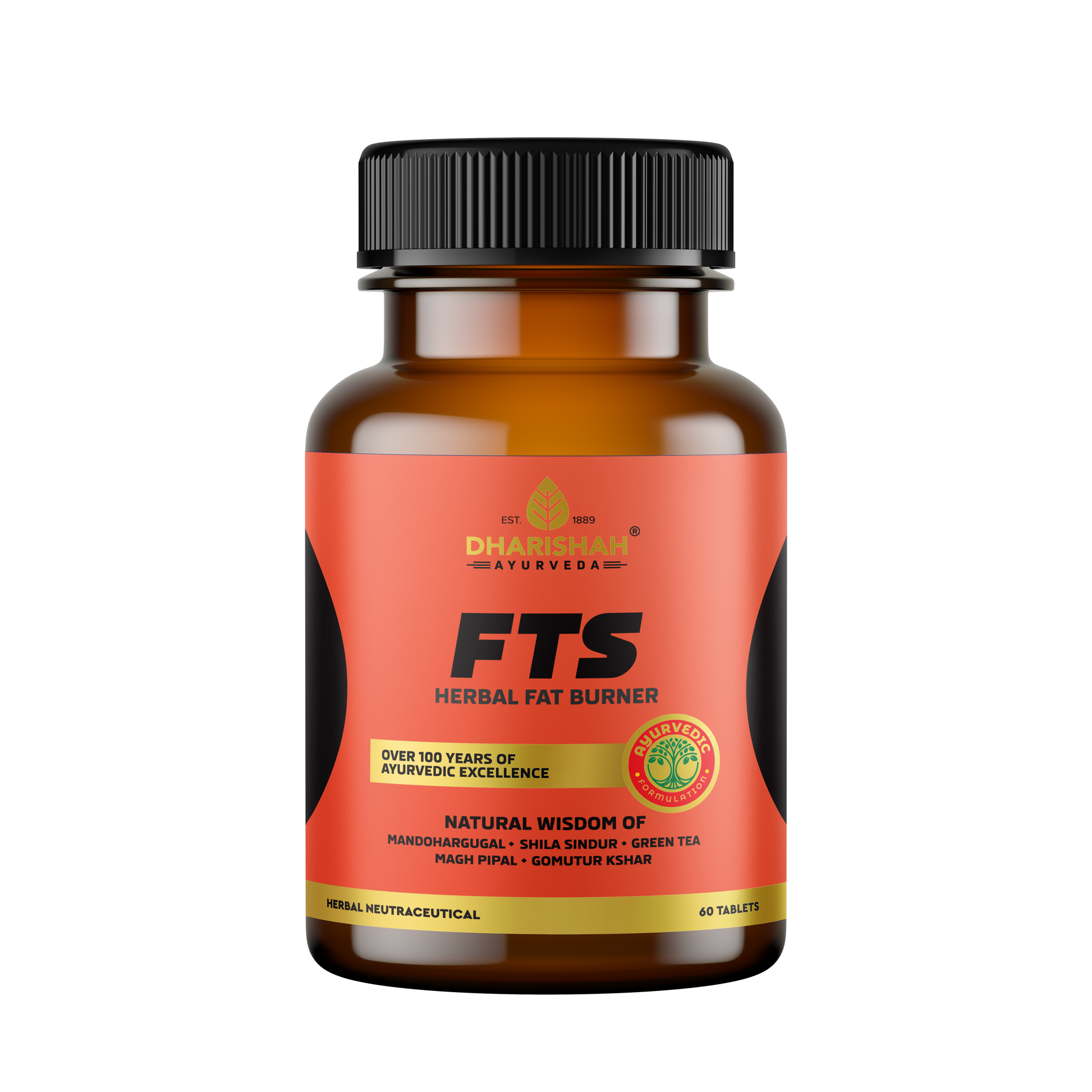 Dharishah Ayurveda FTS Herbal Fat Burner supplement bottle.