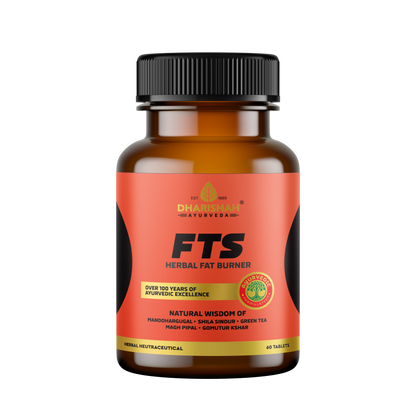 Dharishah Ayurveda FTS Herbal Fat Burner supplement bottle.