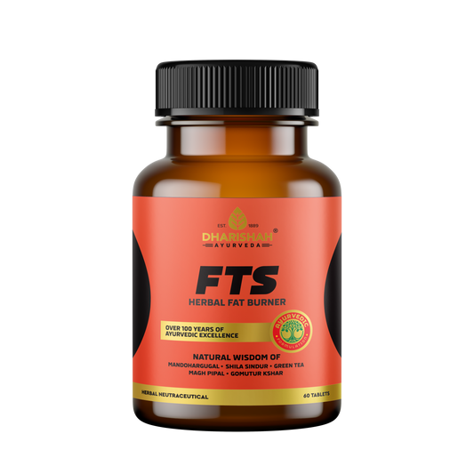 Dharishah Ayurveda FTS Herbal Fat Burner supplement bottle.