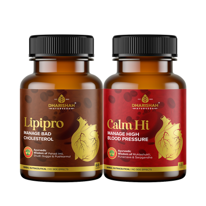 Dharishah Ayurveda Lipipro and Calm Hi herbal supplements – manage bad cholesterol and high blood pressure naturally