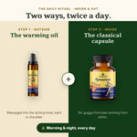 Rumaaram two-step ritual — warming oil outside, classical capsule inside