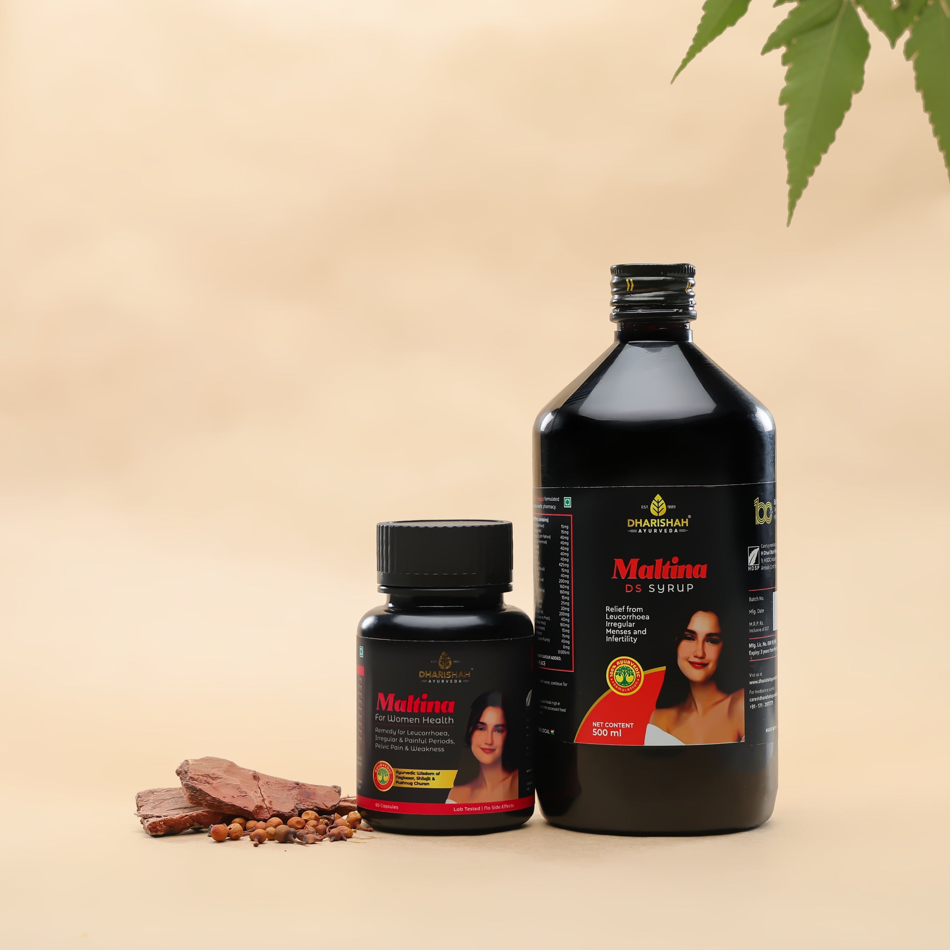 Maltina Ayurvedic tonic and capsules – natural remedy for menstrual health, relief from weakness and pain.