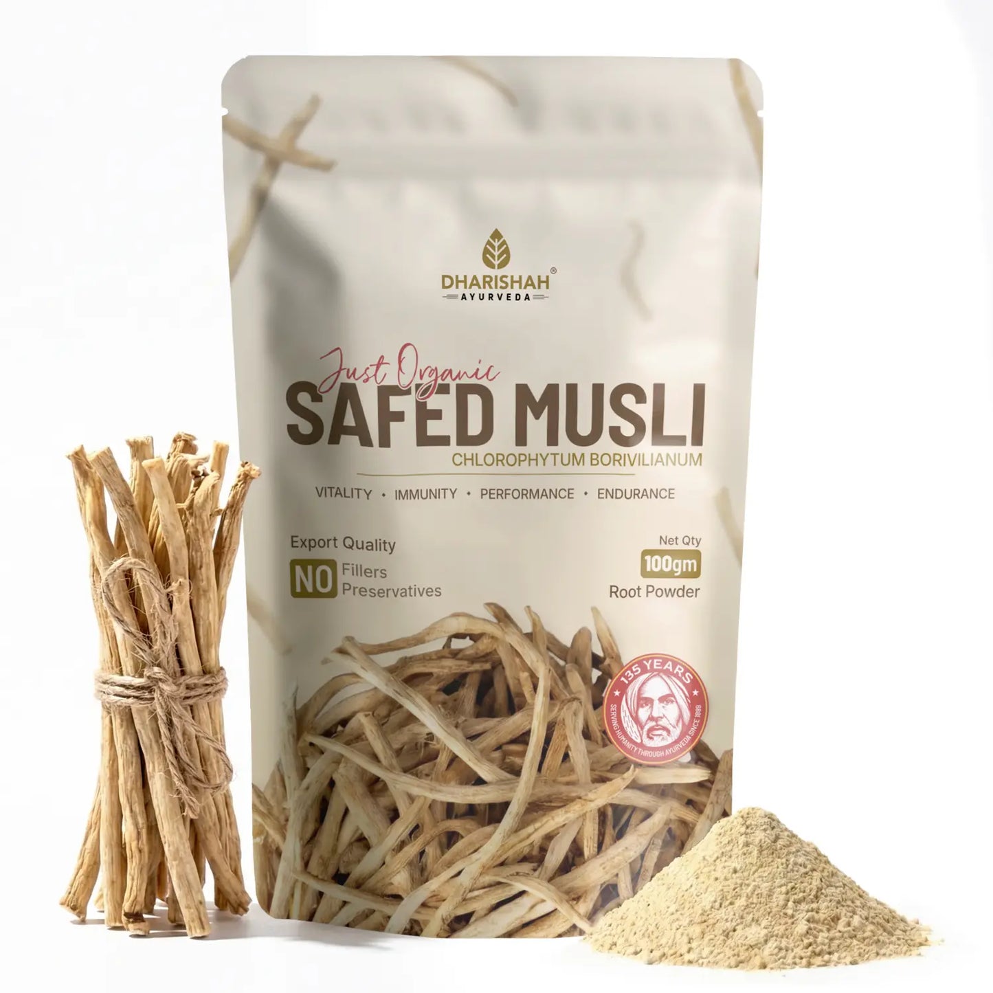 Safed Musli Powder 100g pouch — Dharishah Ayurveda Chlorophytum