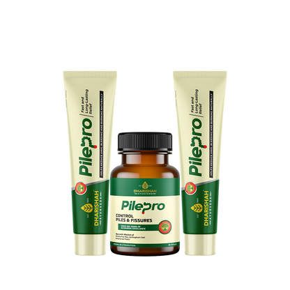 Pilepro herbal treatment kit – natural capsules and ointment for piles relief and fissure management.