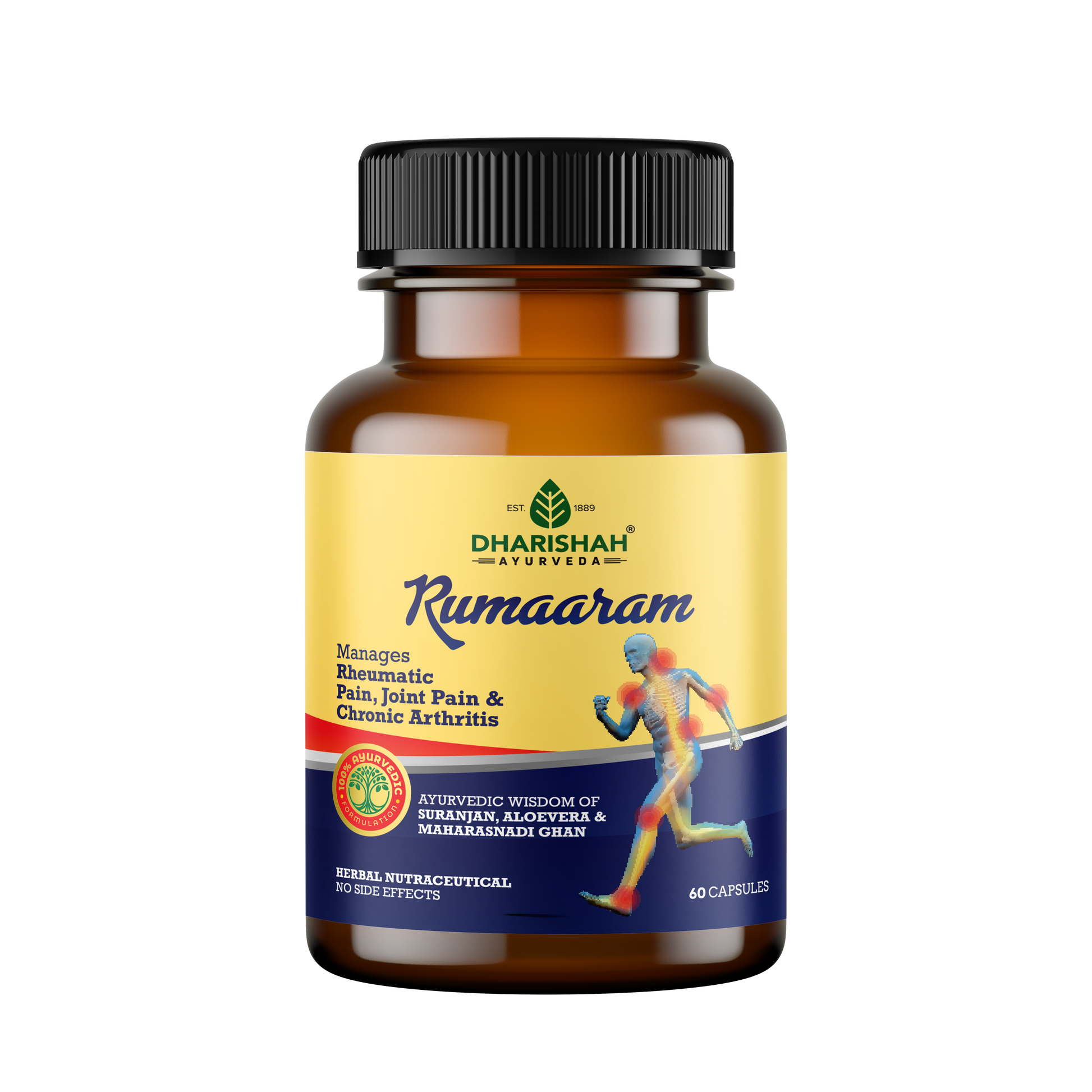 Dharishah Ayurveda Rumaaram capsules – Ayurvedic supplement for rheumatic pain, joint pain, and chronic arthritis