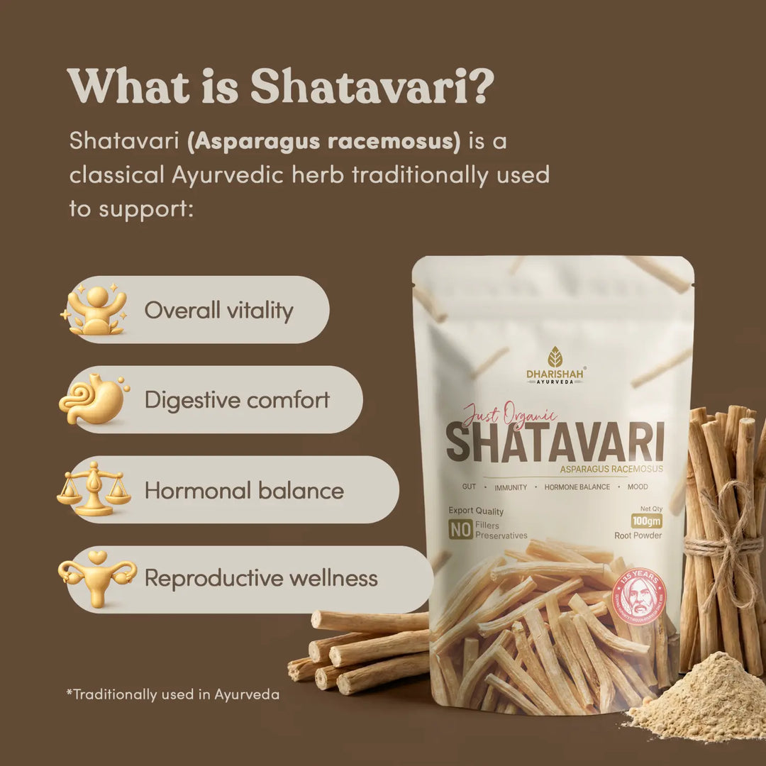 Shatavari root powder texture — fine stone-ground